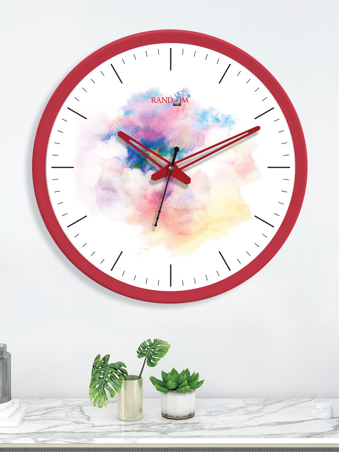 

RANDOM Holi Red & White Printed Contemporary Wall Clock