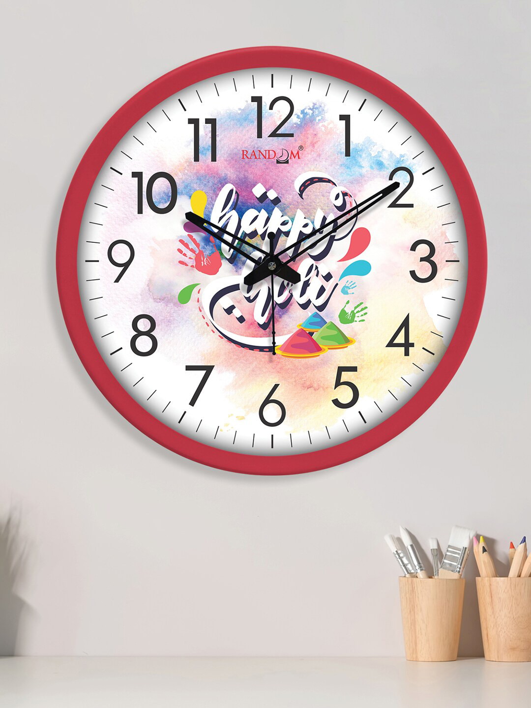 

RANDOM Holi Red & Blue Printed Contemporary Wall Clock