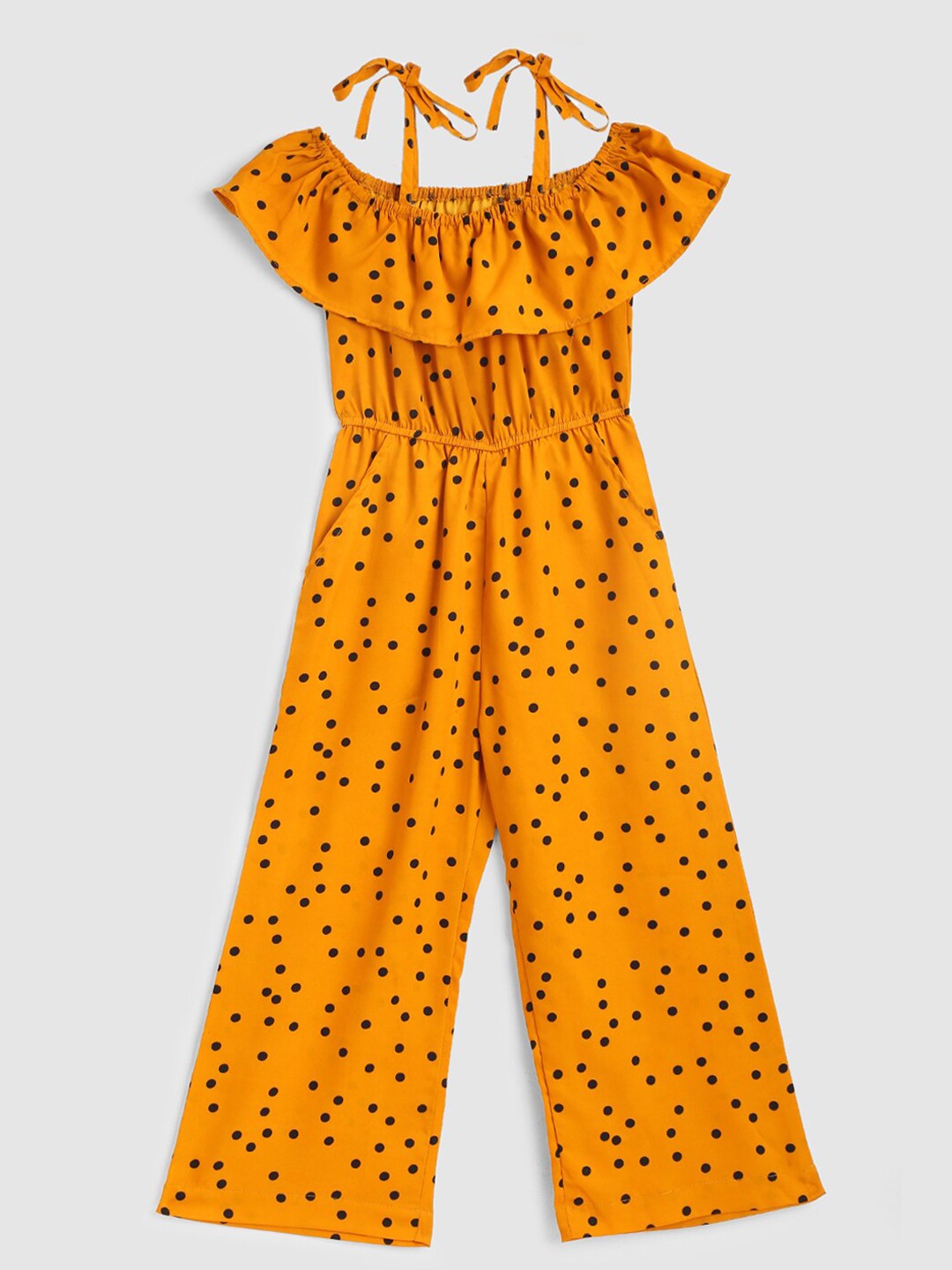 

YK Girls Printed Cotton Basic Jumpsuit, Yellow