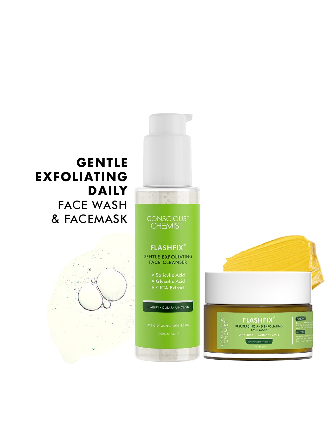 

Conscious Chemist Exfoliating Salicylic Acid Gentle Face Wash & Face Mask Combo - 150ml, Green