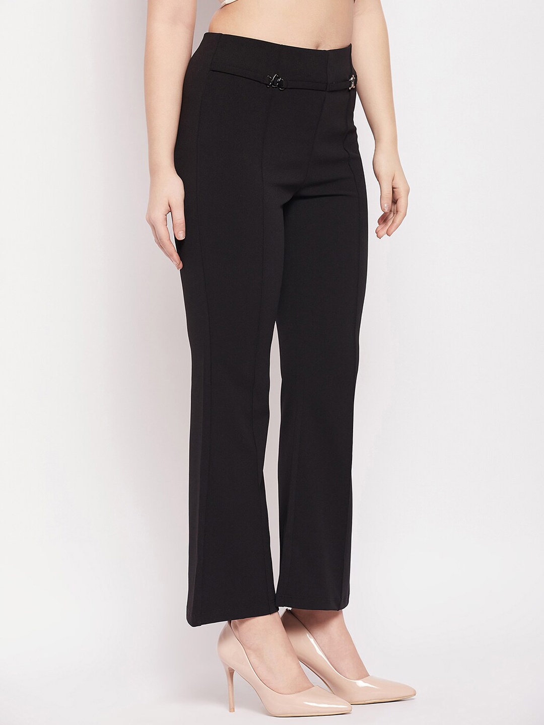 

Madame Women Mid-Rise Bootcut Trousers, Black