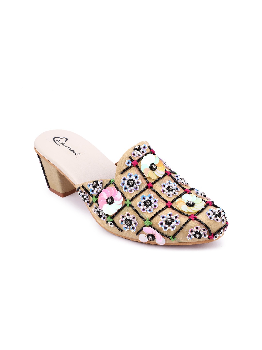 

The Desi Dulhan Embellished Block Heel Mules, Gold
