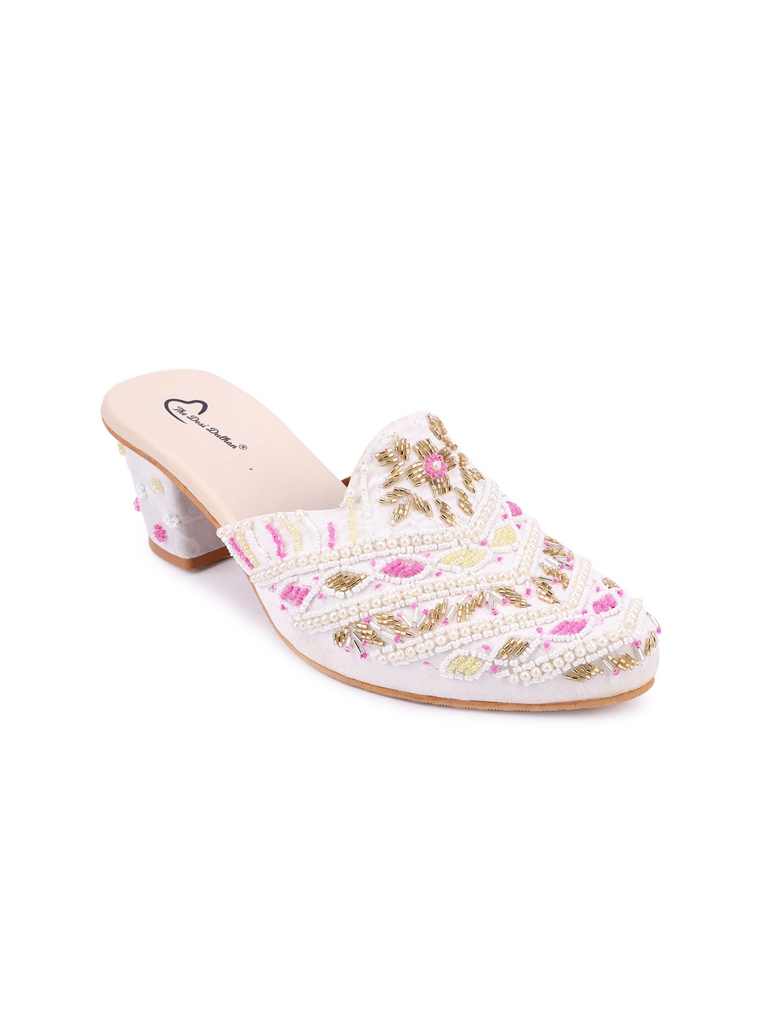 

The Desi Dulhan Embellished Block Heel Mules, White
