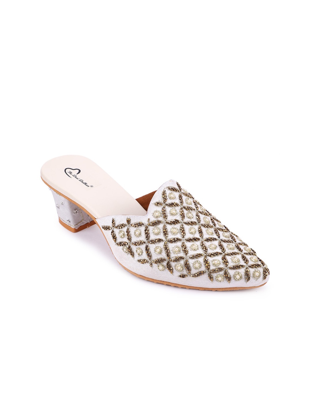 

The Desi Dulhan Embellished Block Heel Mules, White