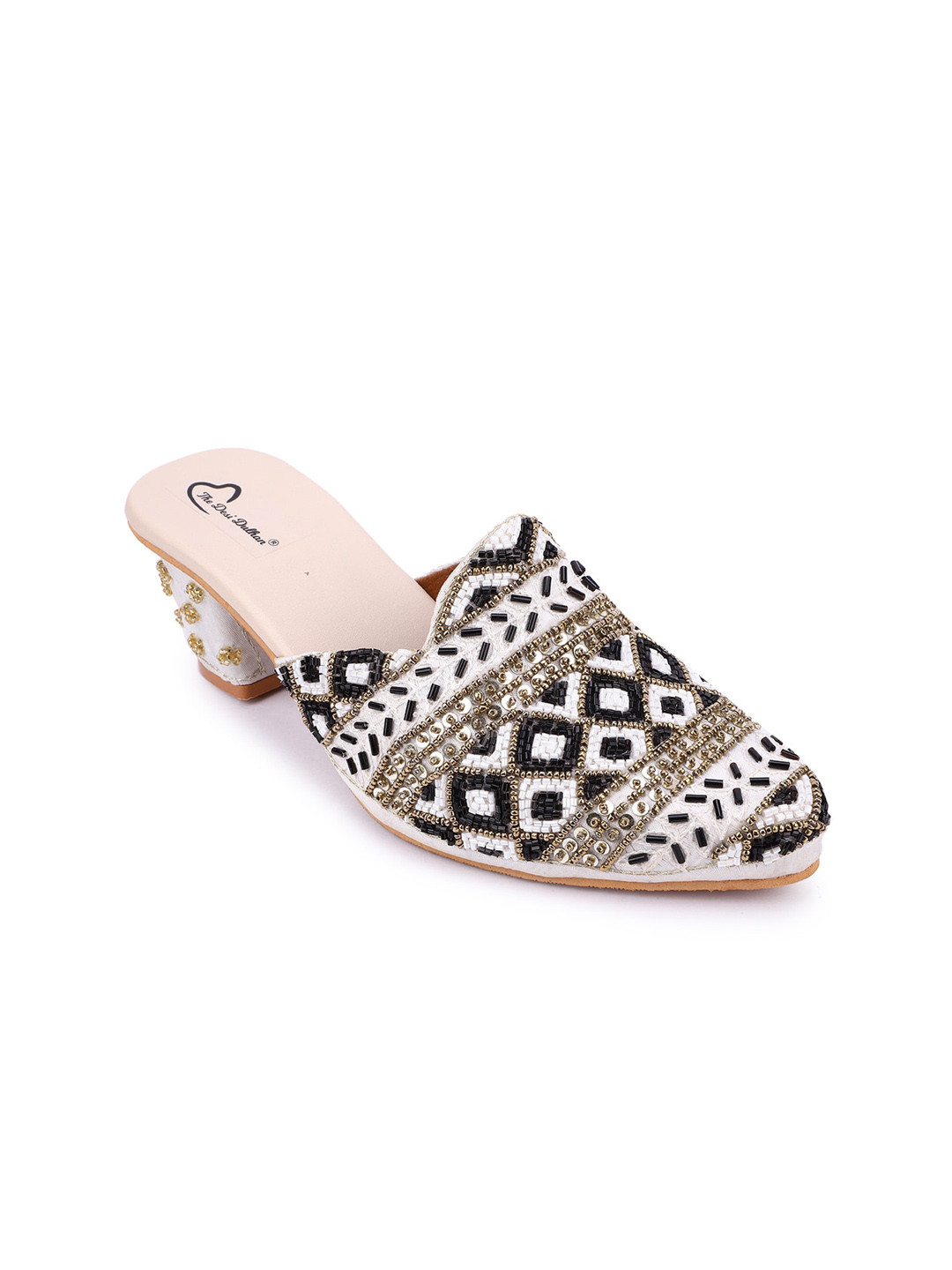 

The Desi Dulhan Embellished Block Heel Mules, Black