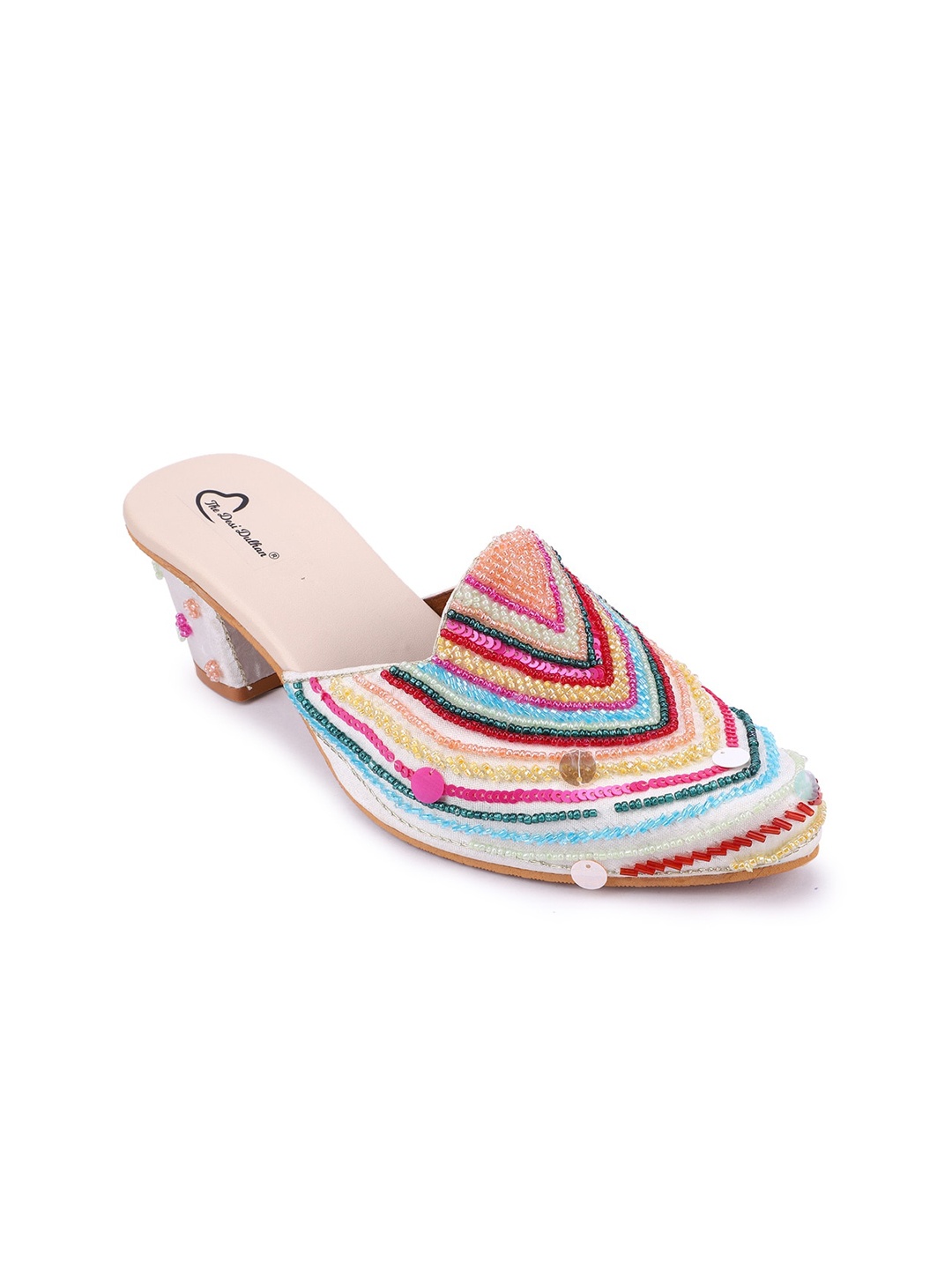 

The Desi Dulhan Ethnic Embellished Pointed Toe Block Mules, White