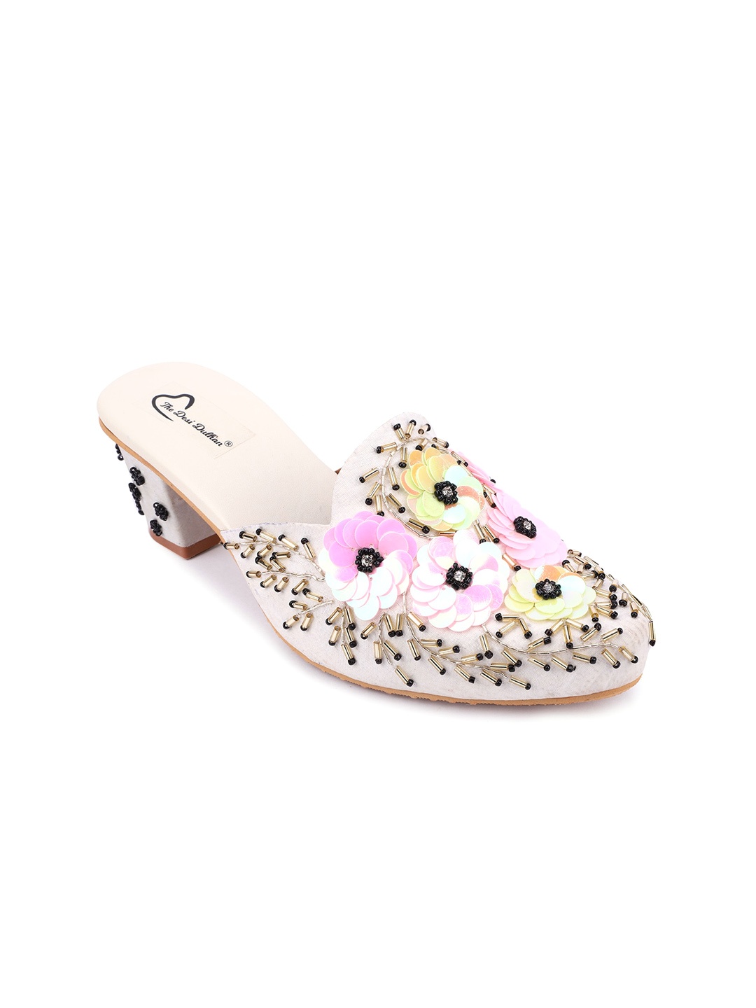 

The Desi Dulhan Ethnic Embellished Pointed Toe Block Mules, White