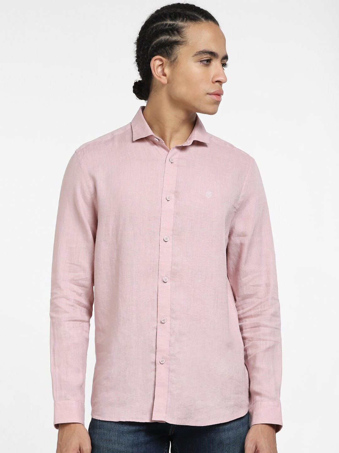 

Jack & Jones Spread Collar Linen Casual Shirt, Pink