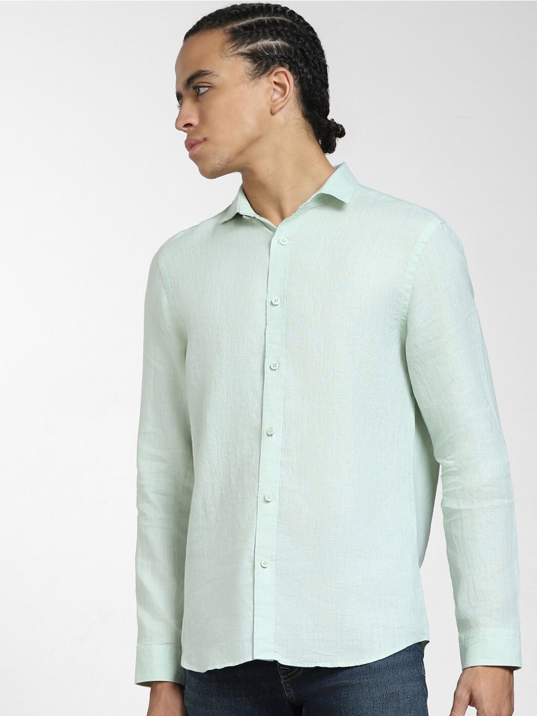 

Jack & Jones Spread Collar Linen Casual Shirt, Green