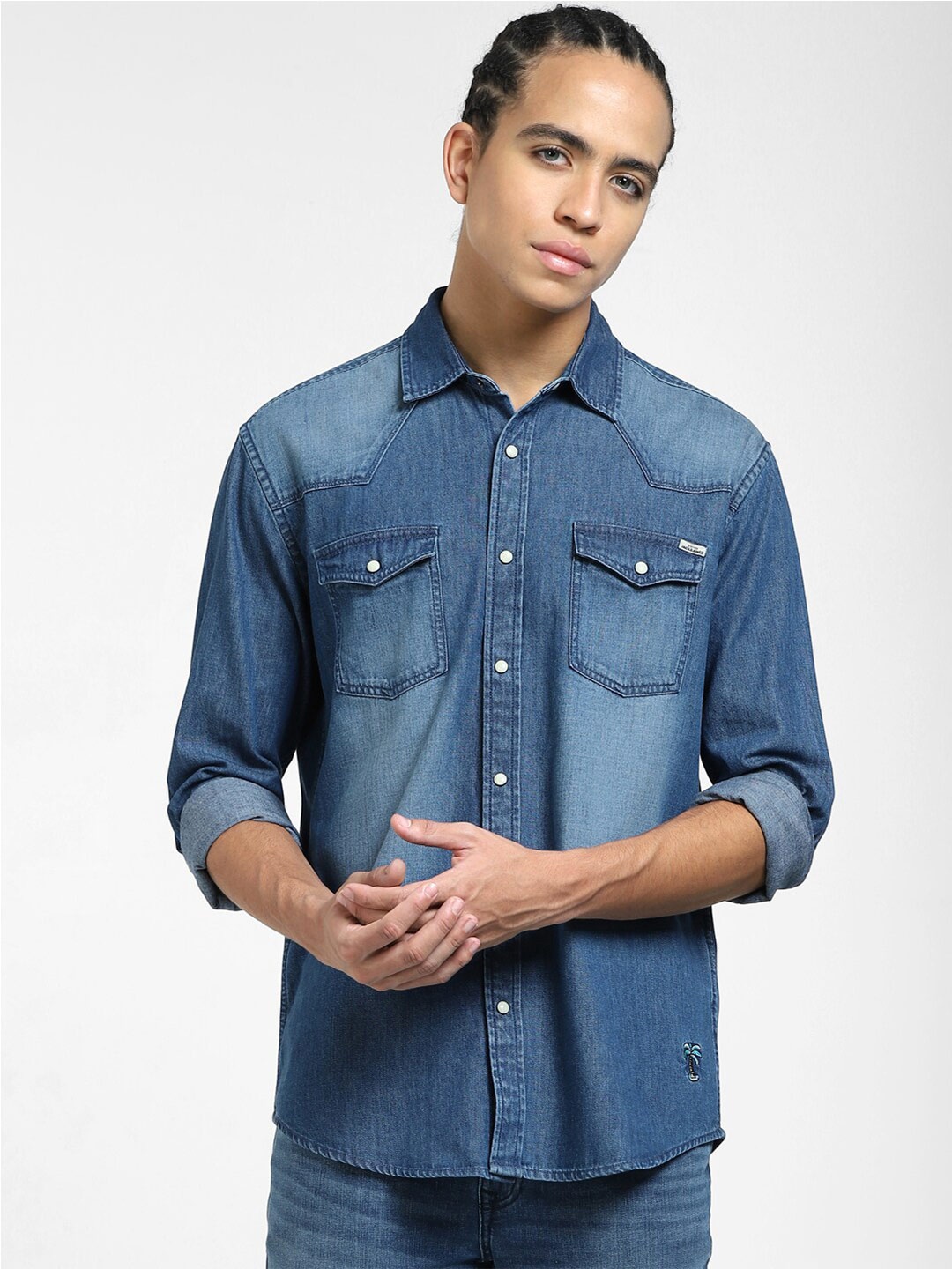 

Jack & Jones Spread Collar Cotton Casual Shirt, Blue