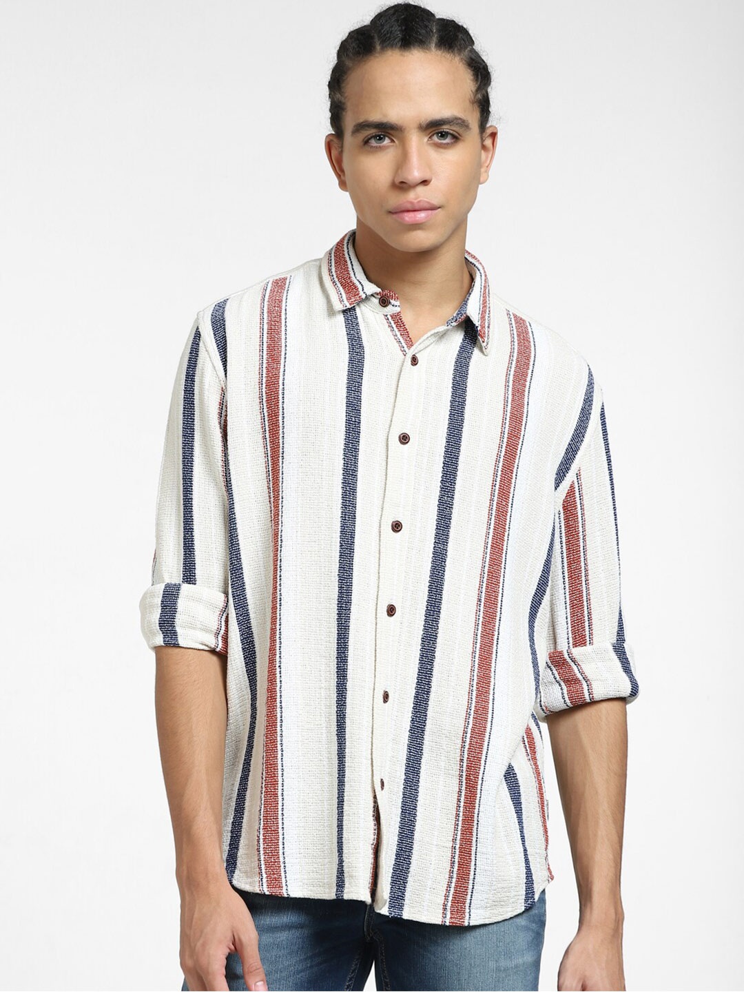 

Jack & Jones Vertical Striped Casual Cotton Shirt, White