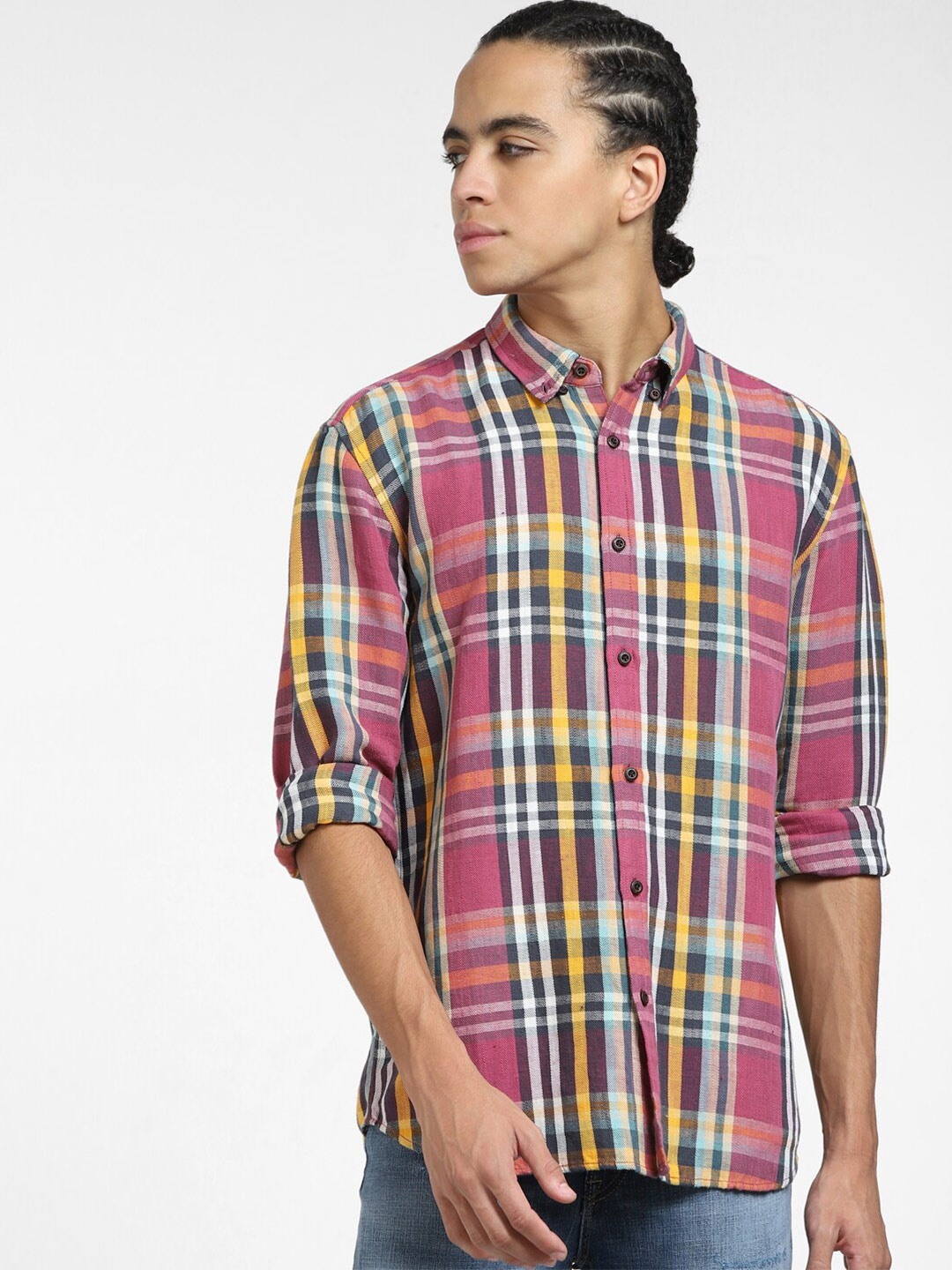 

Jack & Jones Tartan Checked Casual Shirt, Pink