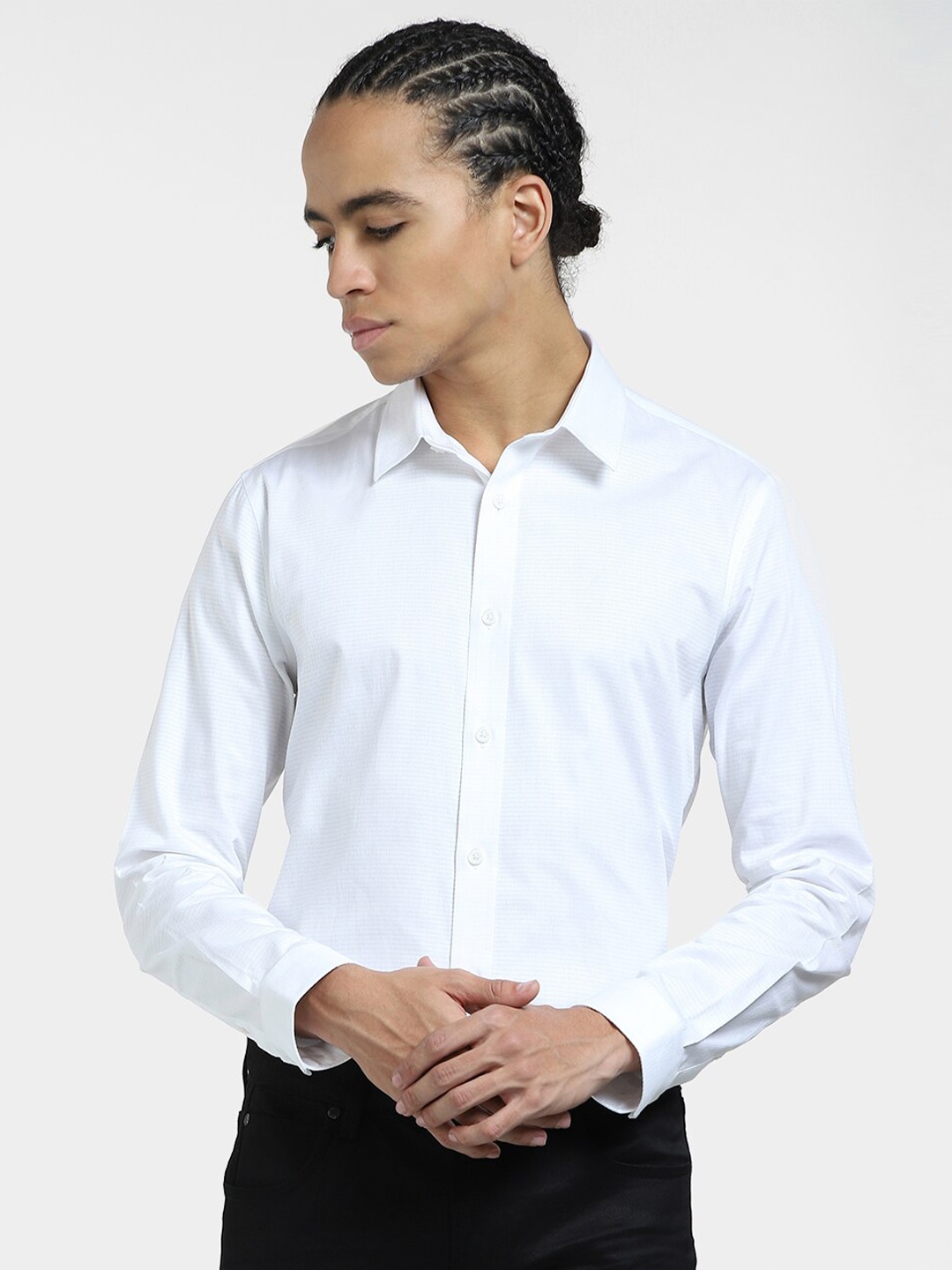 

Jack & Jones Self Design Spread Collar Cotton Slim Fit Casual Shirt, White