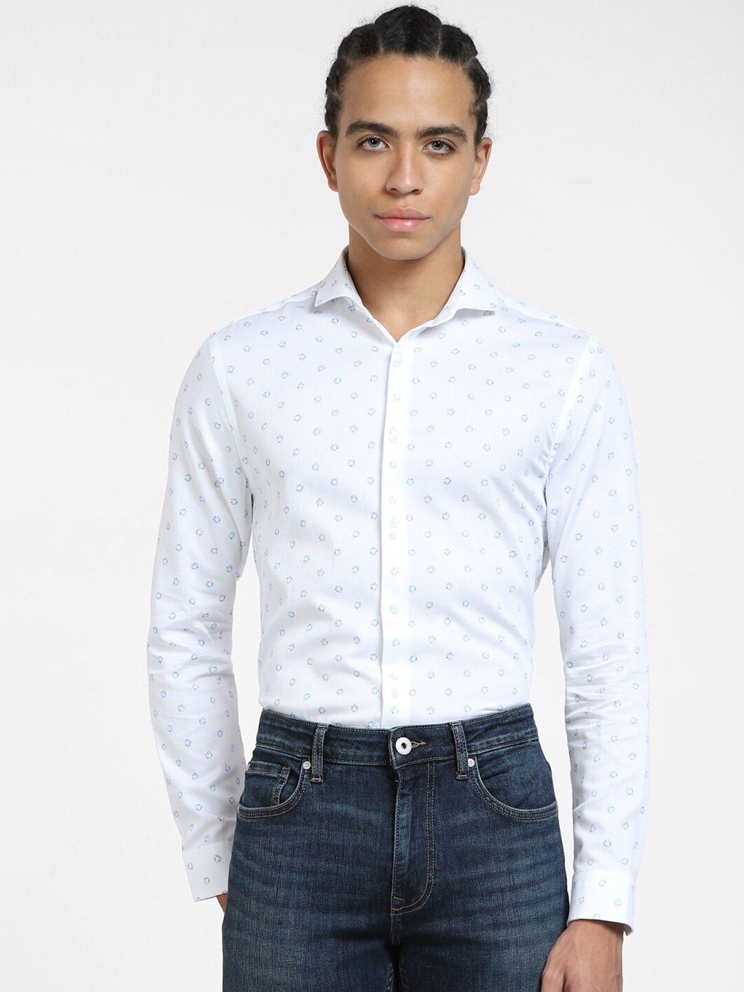 

Jack & Jones Slim Fit Micro Ditsy Printed Cotton Casual Shirt, White