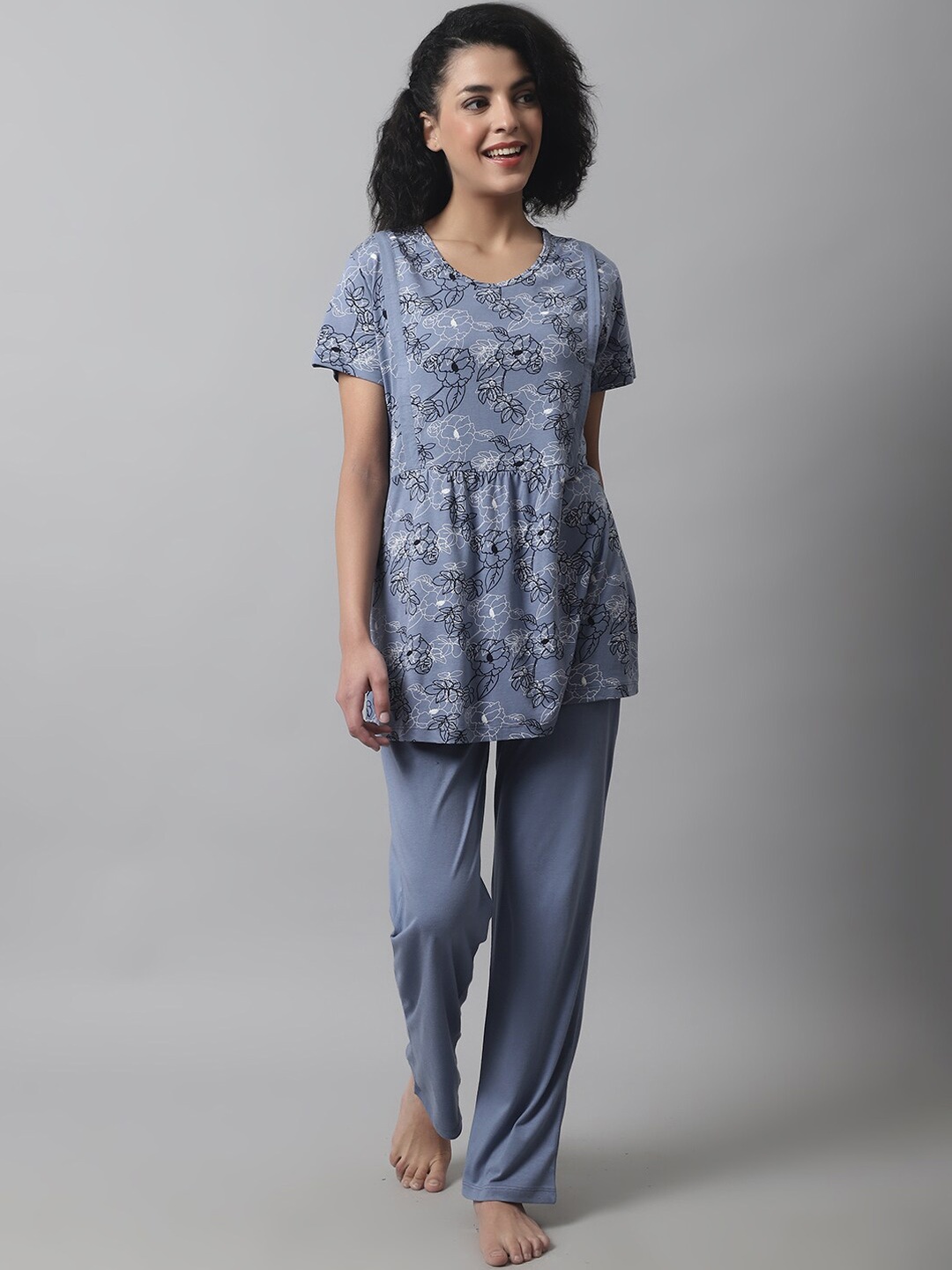 

Kanvin Floral Printed Maternity Night Suit, Blue