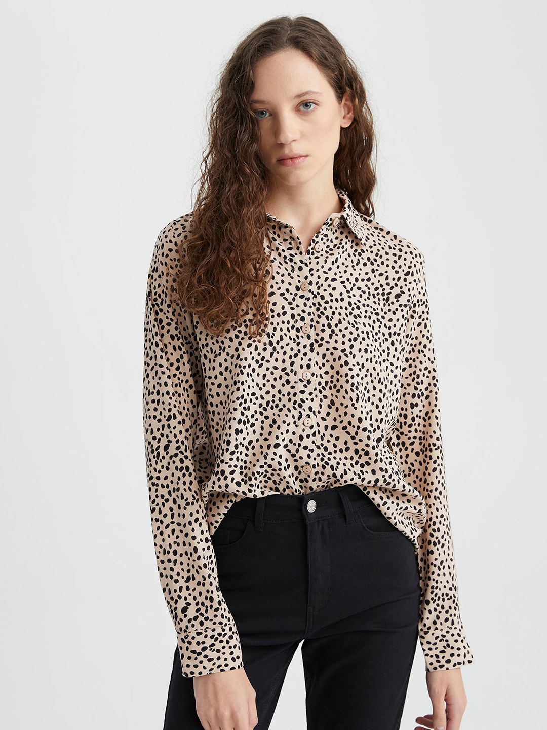 

DeFacto Women Animal Printed Casual Shirt, Beige
