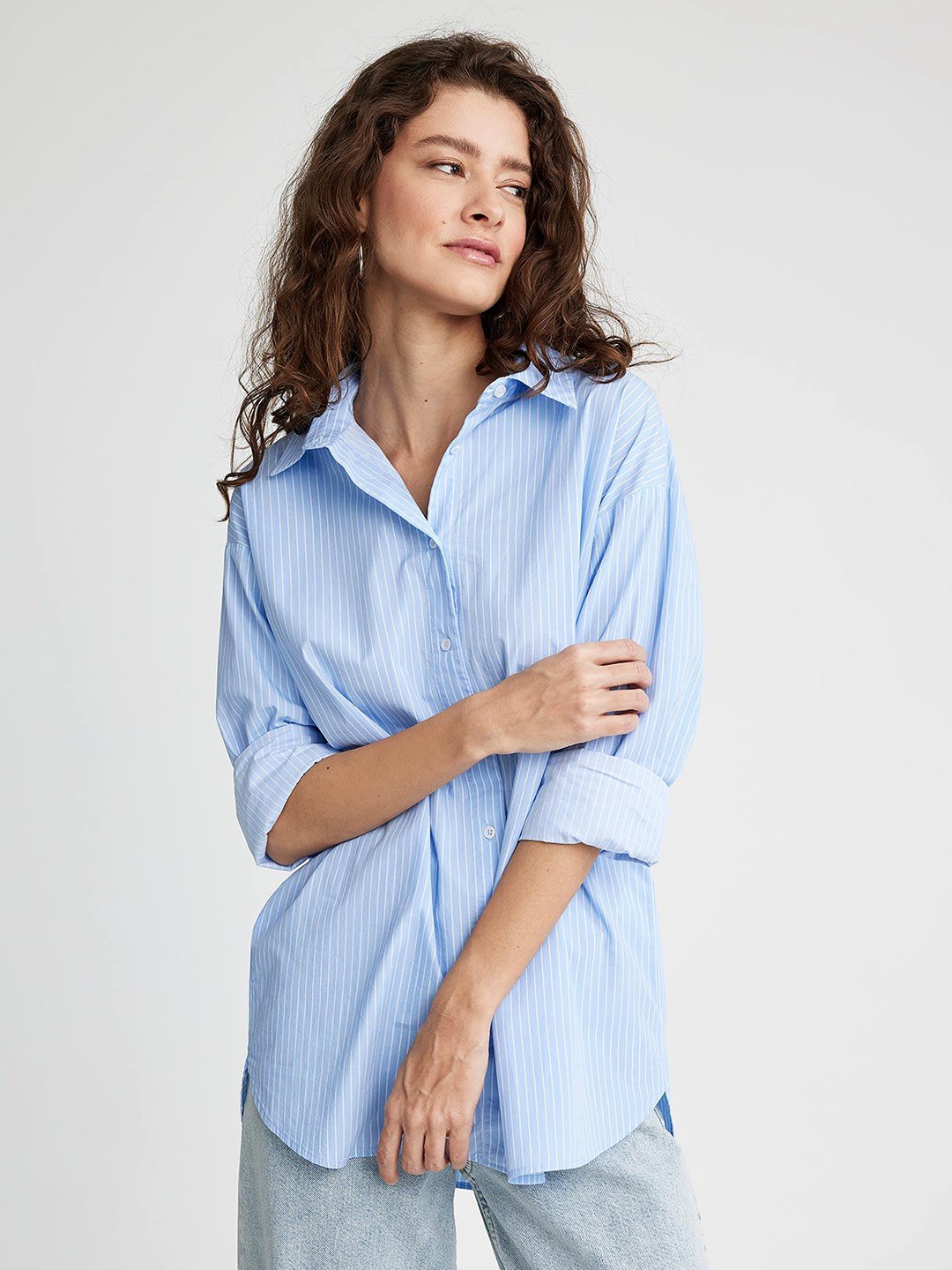 

DeFacto Vertical Striped Pure Cotton Shirt, Blue