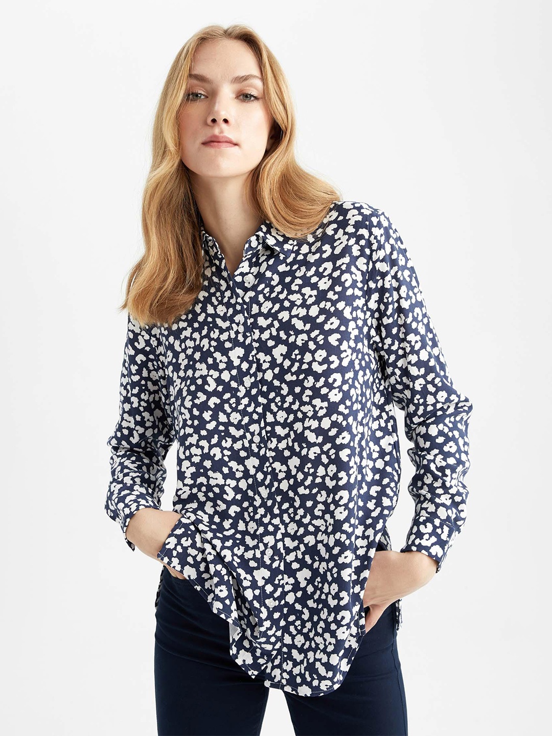 

DeFacto Animal Printed Casual Shirt, Navy blue