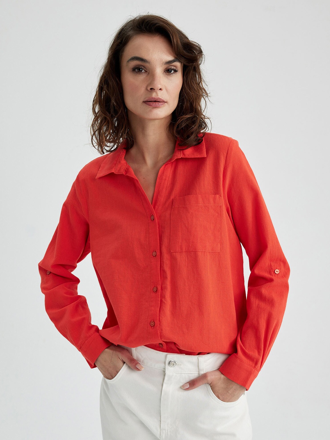 

DeFacto Spread Collar Casual Cotton Shirt, Red