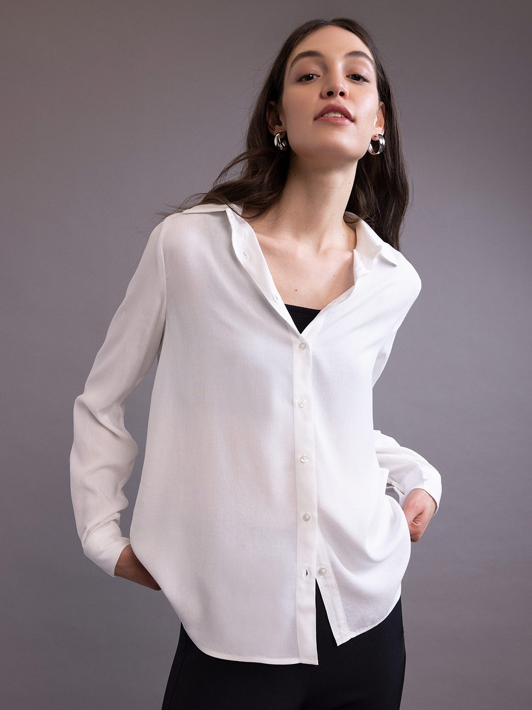 

DeFacto Spread Collar Casual Shirt, White