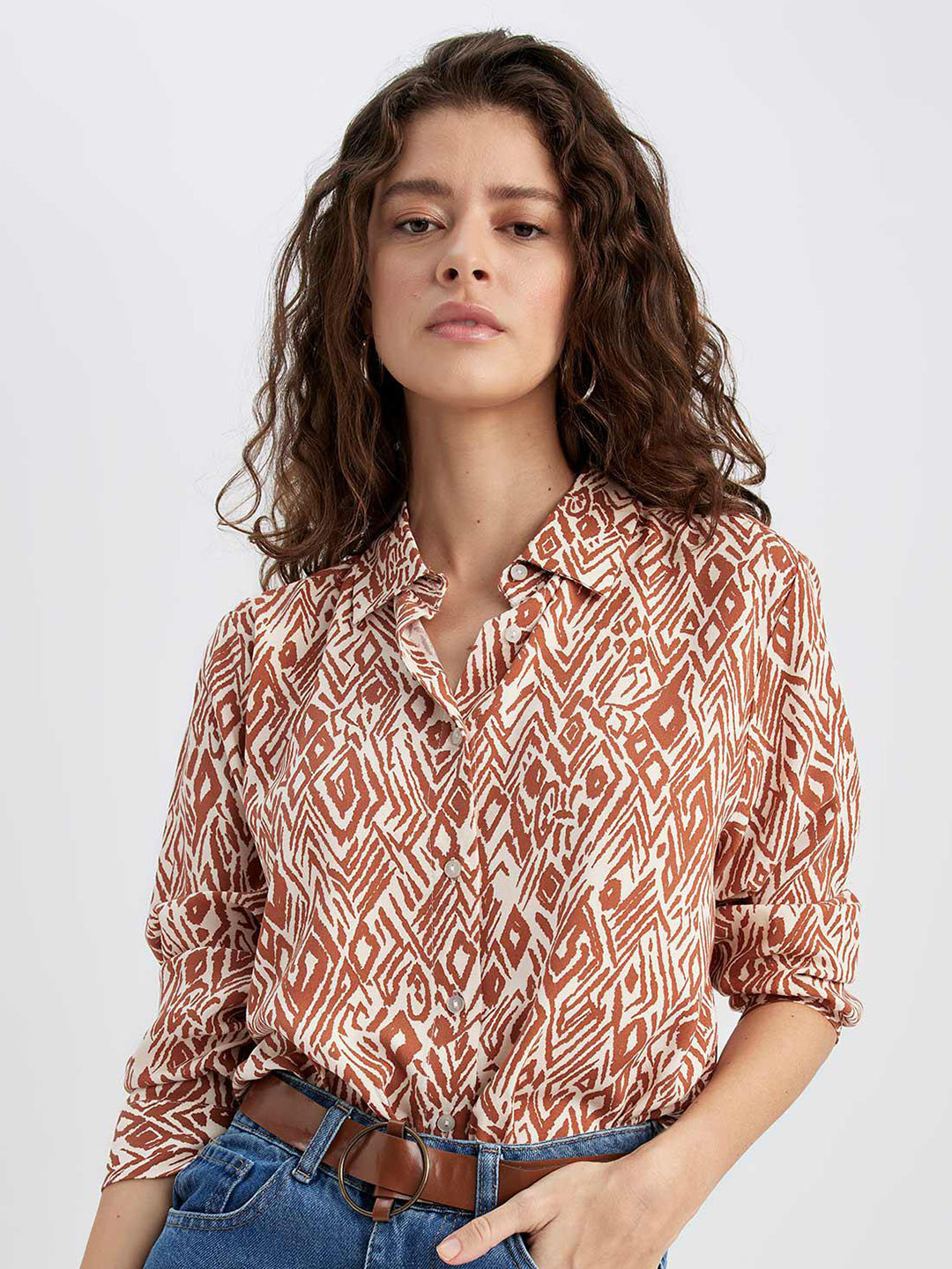 

DeFacto Abstract Printed Casual Shirt, Cream