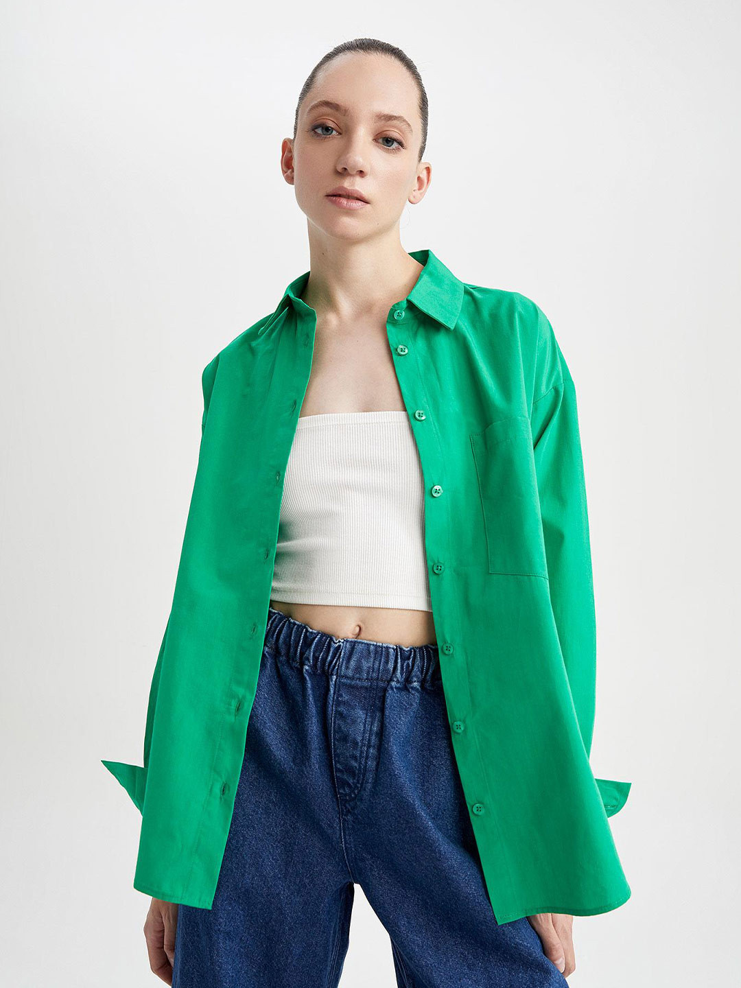 

DeFacto Regular Fit Pure Cotton Casual Shirt, Green