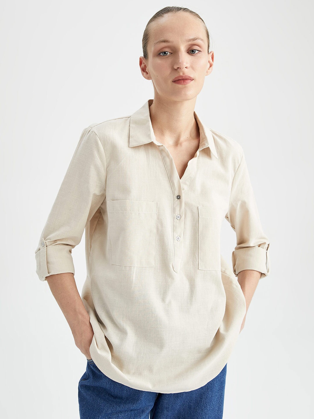

DeFacto Regular Fit Pure Cotton Casual Shirt, Beige