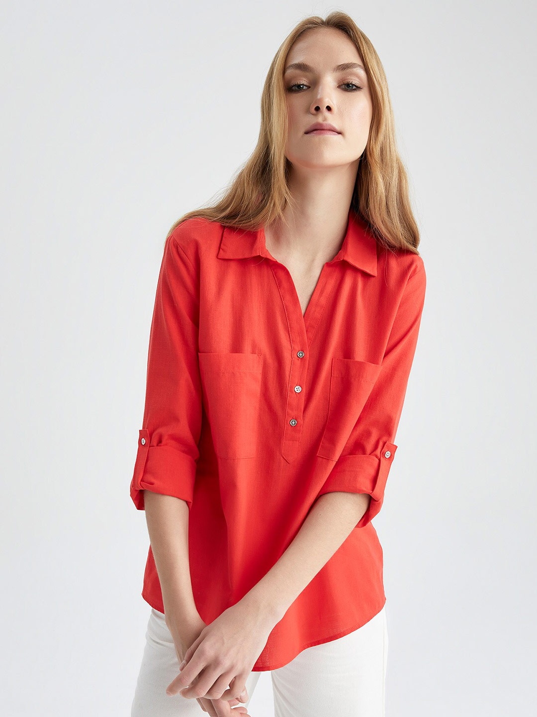 

DeFacto Regular Fit Pure Cotton Casual Shirt, Red