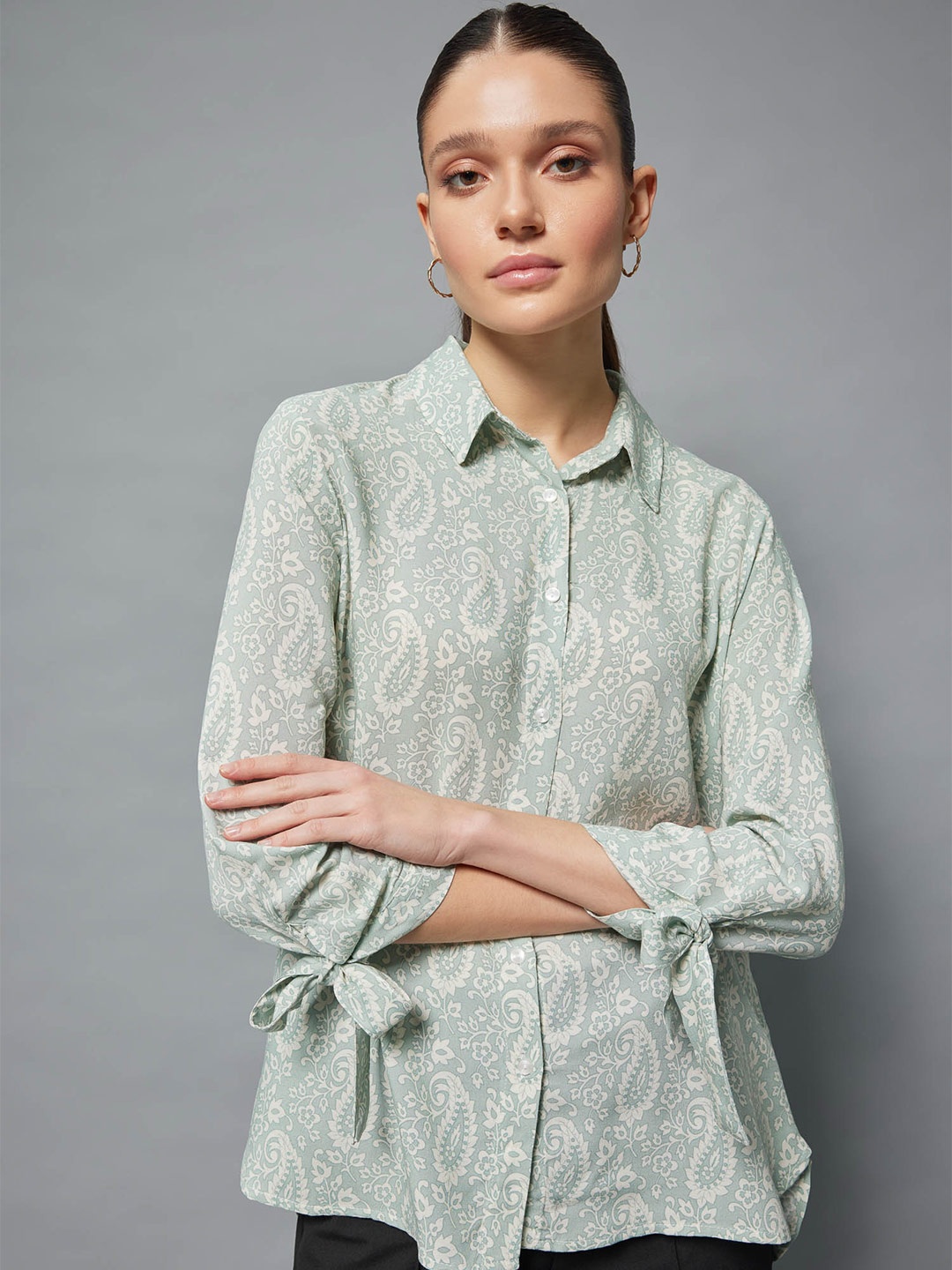 

DeFacto Floral Printed Casual Shirt, Green