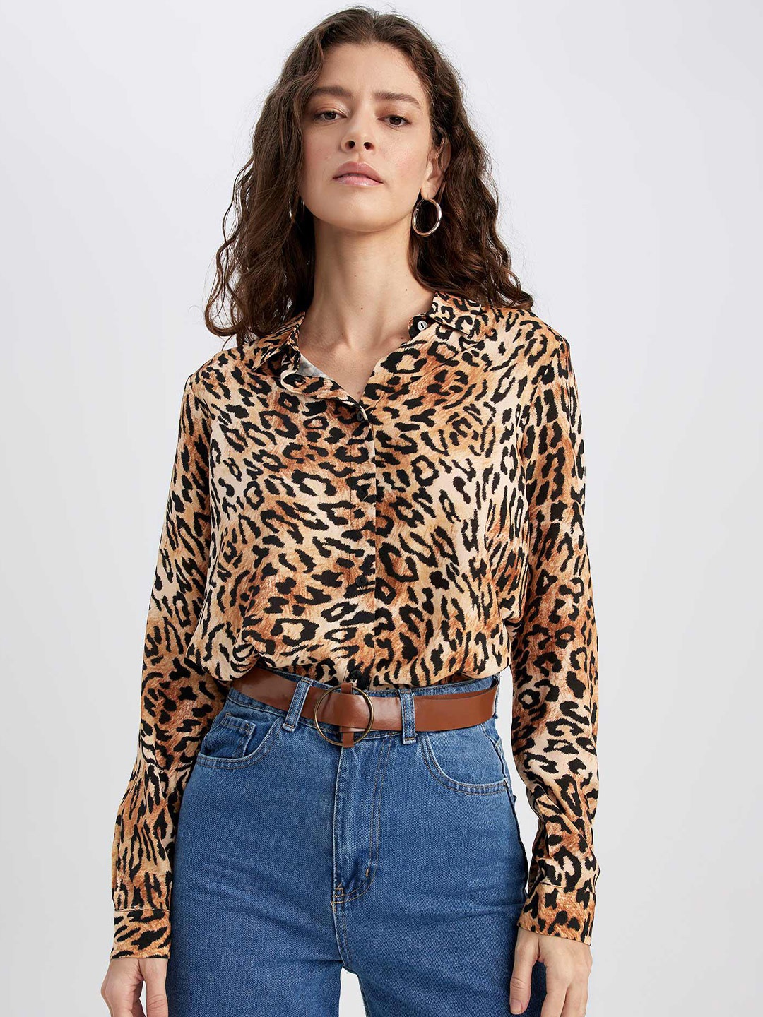 

DeFacto Animal Printed Casual Shirt, Brown