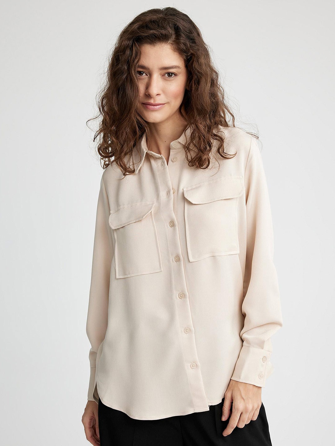 

DeFacto Spread Collar Casual Shirt, Beige