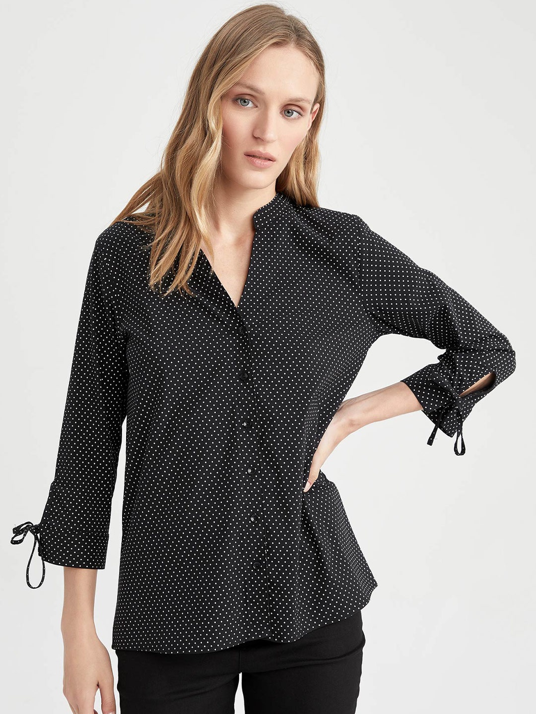 

DeFacto Polka Dots Printed Casual Shirt, Black