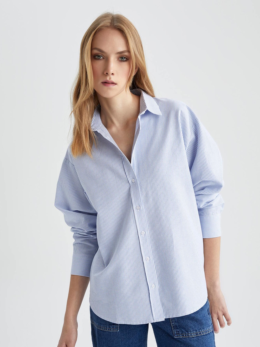 

DeFacto Vertical Striped Striped Cotton Casual Shirt, Blue