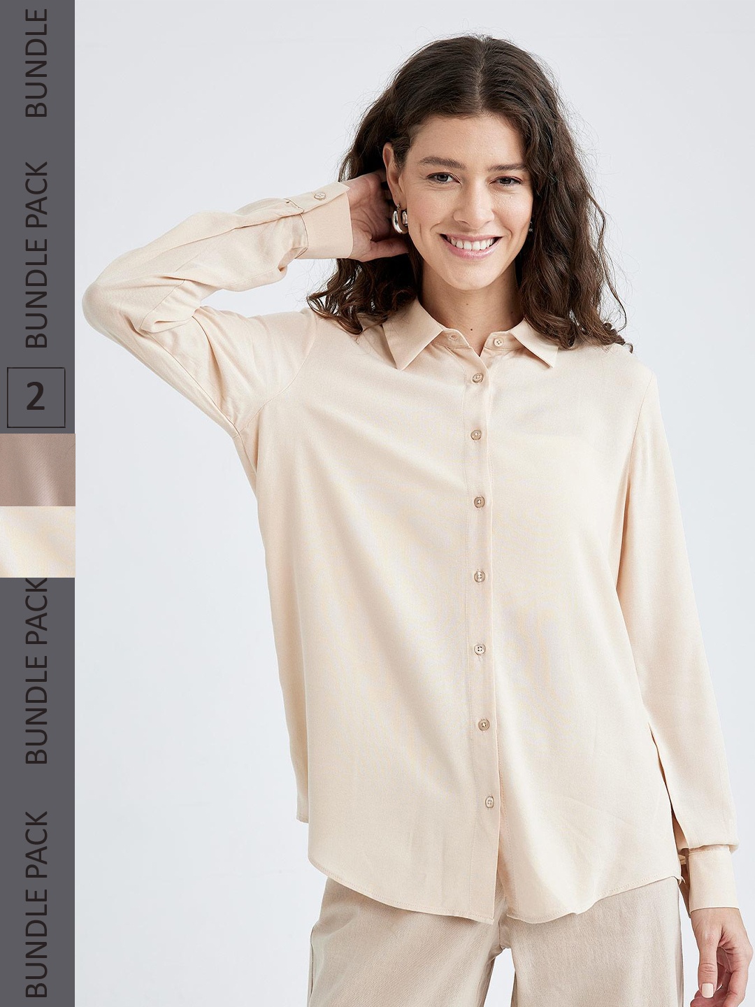 

DeFacto Regular Fit Pack Of 2 Casual Shirt, Beige