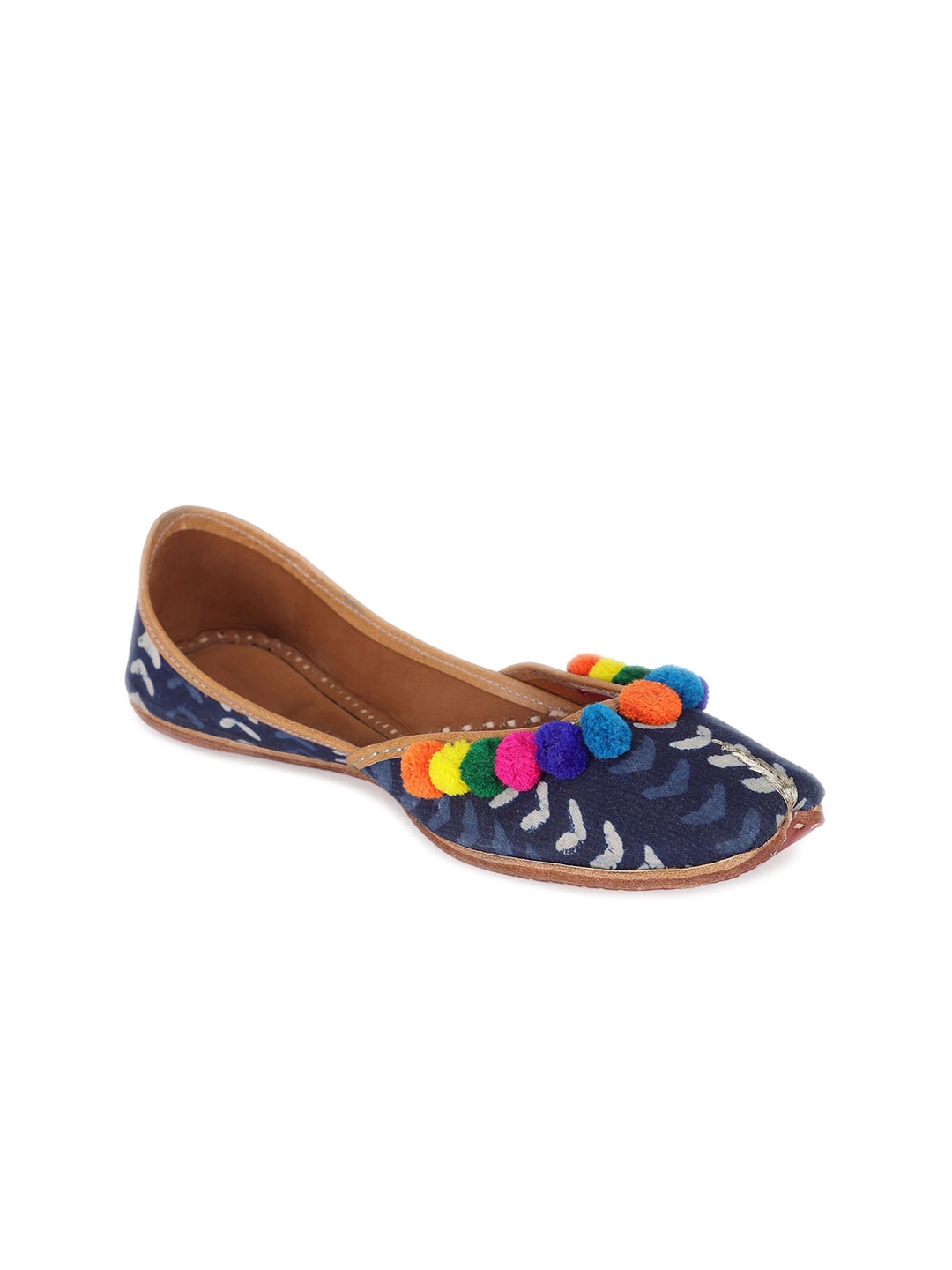 

5 ELEMENTS Women Pompom Leather Mojaris, Blue