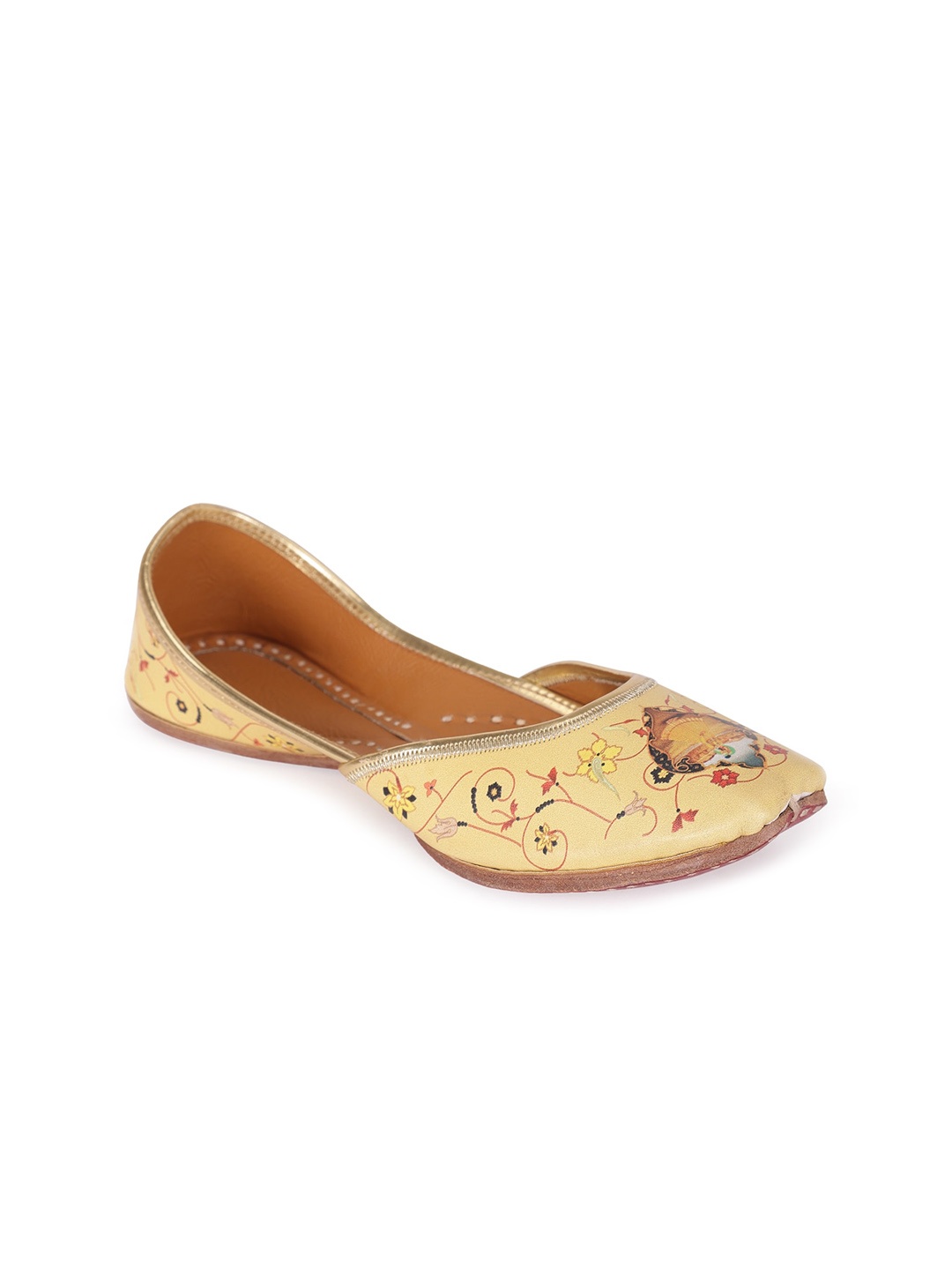 

5 ELEMENTS Women Printed Leather Mojaris, Yellow