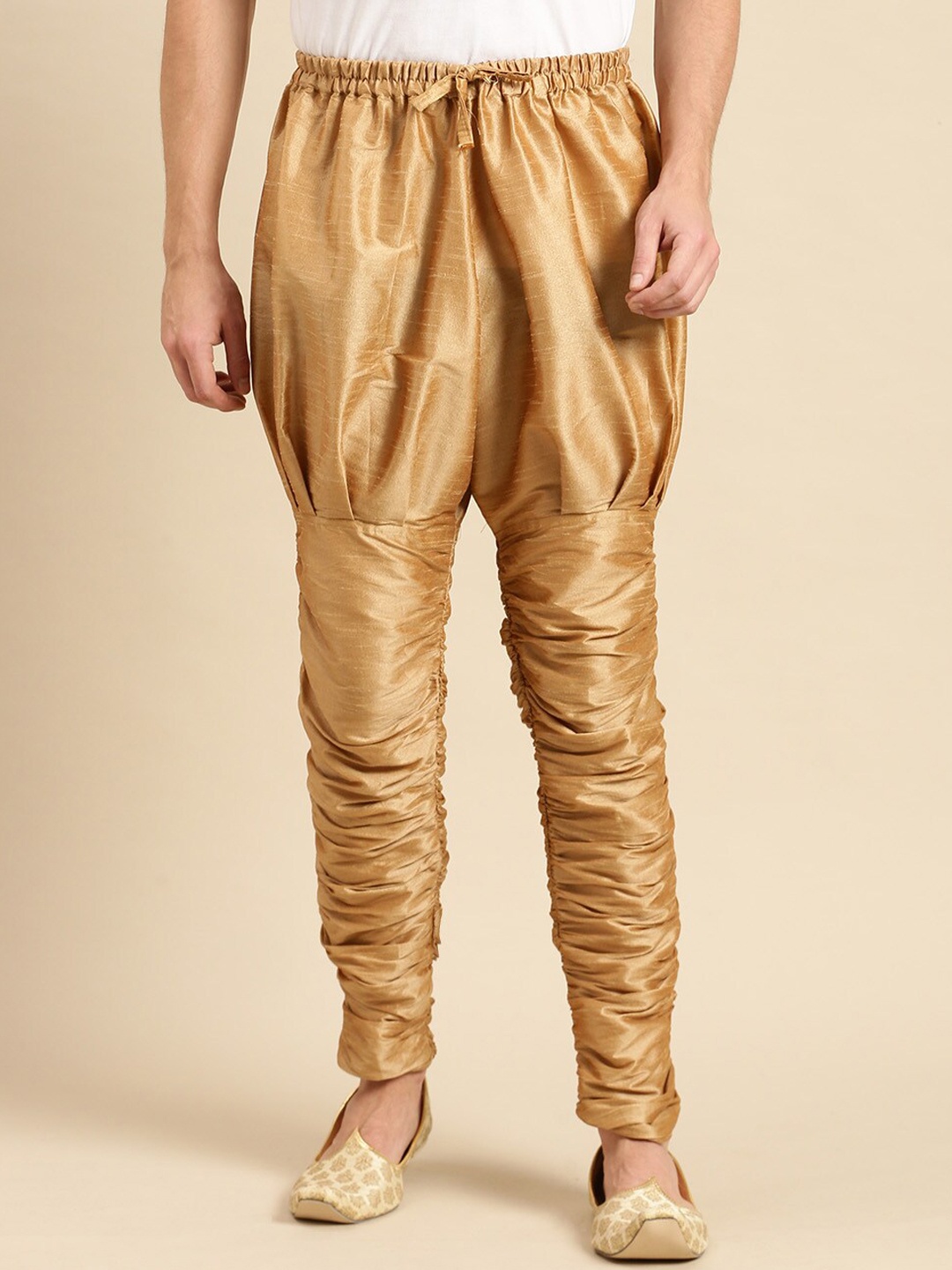 

Sanwara Men Silk Churidar With Over All Gathered Detail, Gold