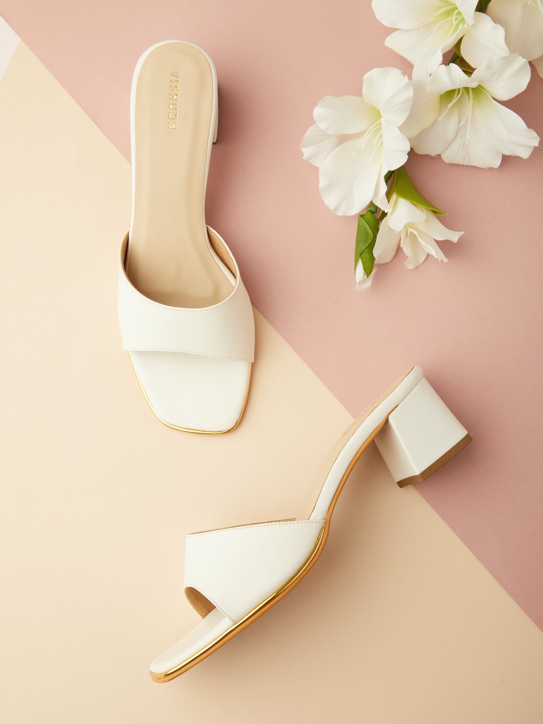 

Vishudh Open Toe Block Heels With Open Back, White