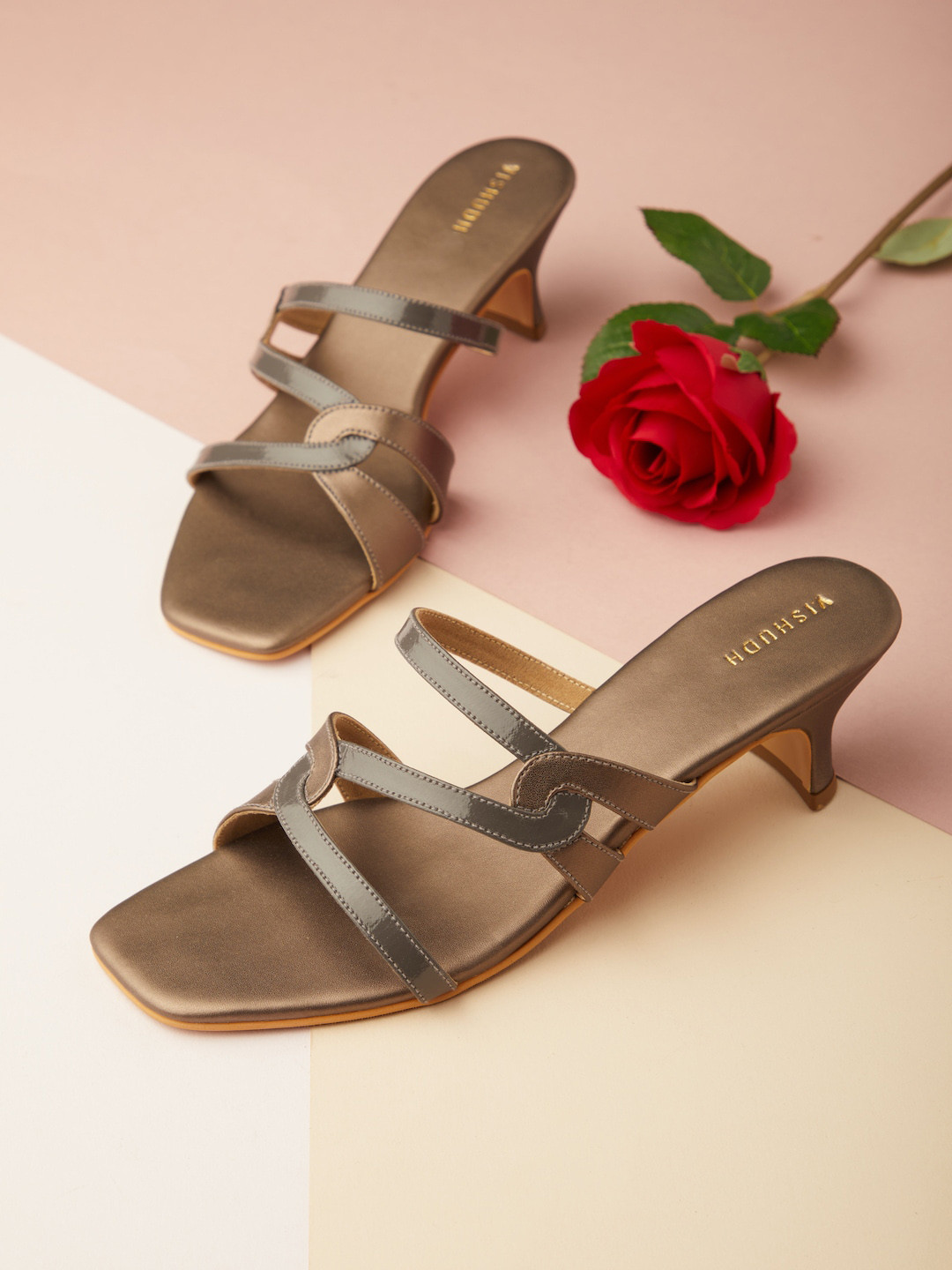 

Vishudh Open Toe Slim Heels With Open Back, Grey