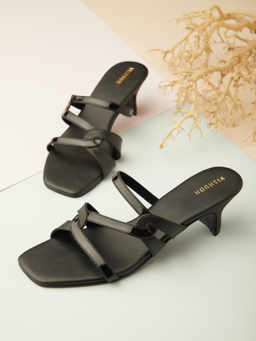 

Vishudh Open Toe Slim Heels With Open Back, Black