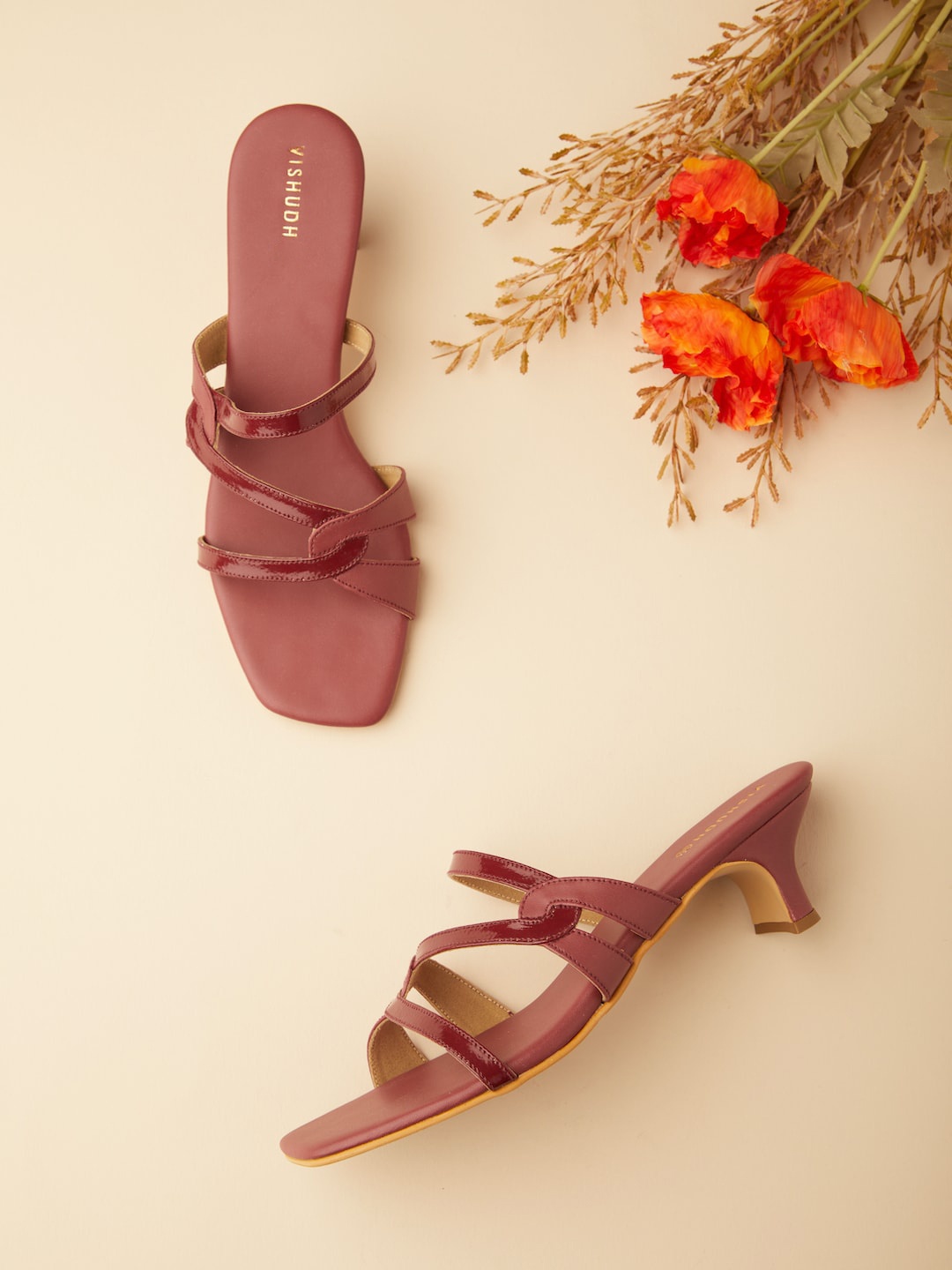 

Vishudh Embellished Square Toe Open Back Kitten Heels, Maroon
