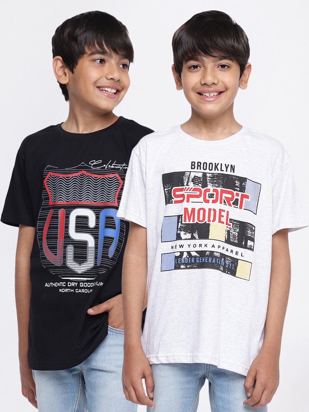 

HOMEGROWN Boys Pack Of 2 Typography Printed T-shirt, Black