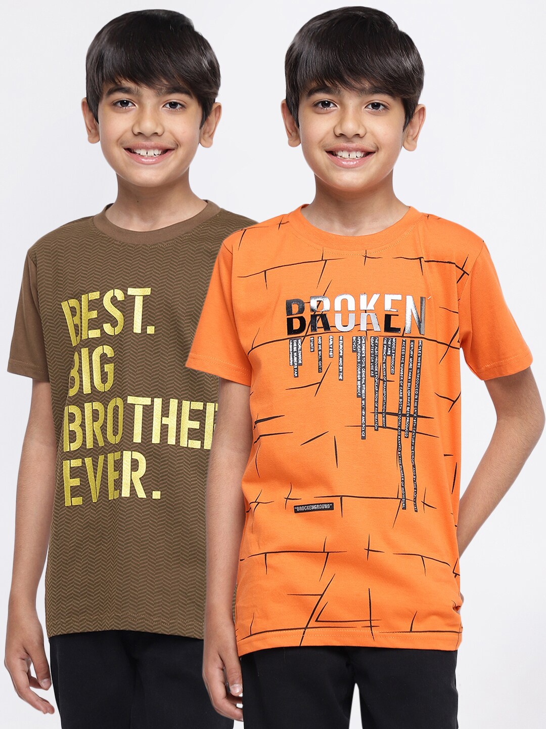 

HOMEGROWN Boys Pack Of 2 Typography Printed T-shirt, Orange