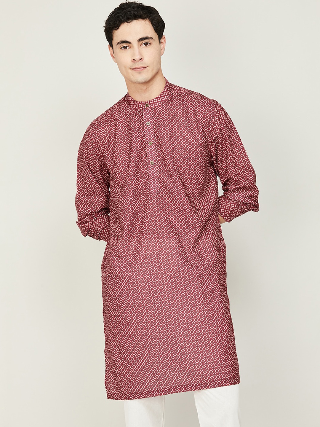 

Melange by Lifestyle Geometric Printed Cotton Kurta, Mauve