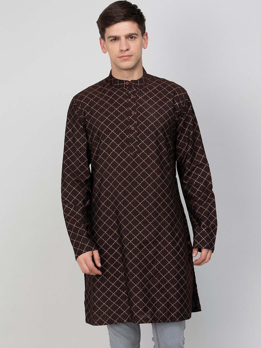 

Melange by Lifestyle Geometric Printed Cotton Kurta, Brown