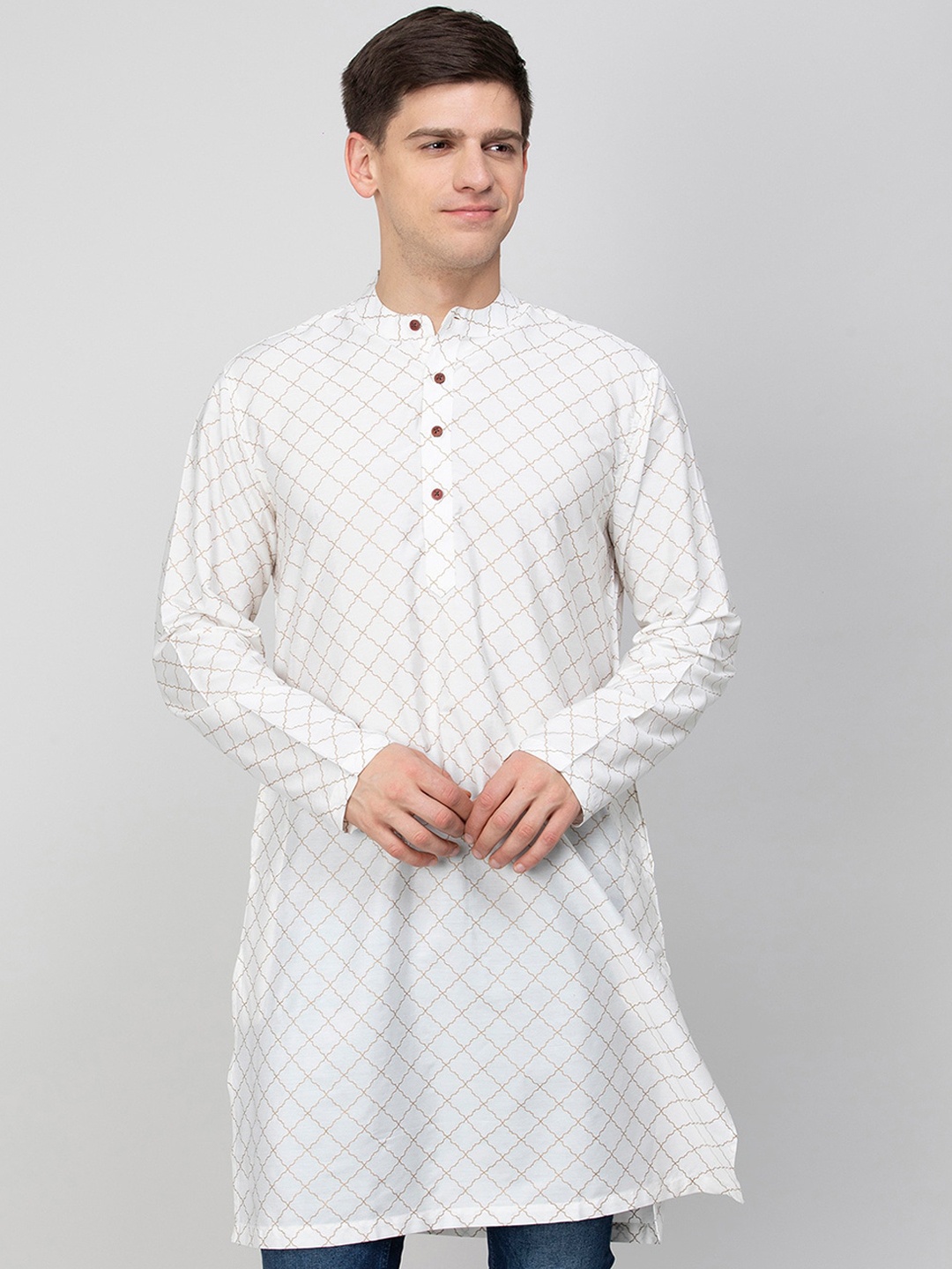 

Melange by Lifestyle Geometric Printed Cotton Kurta, White