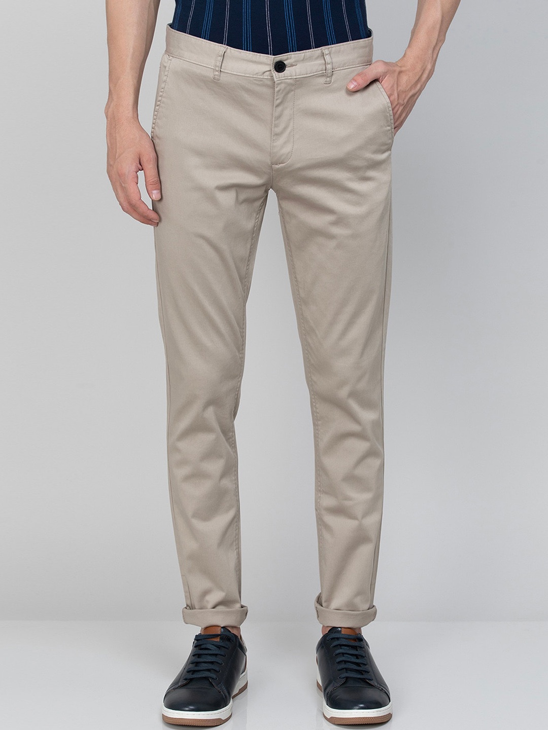 

Fame Forever by Lifestyle Men Slim Fit Mid-Rise Cotton Trousers, Beige