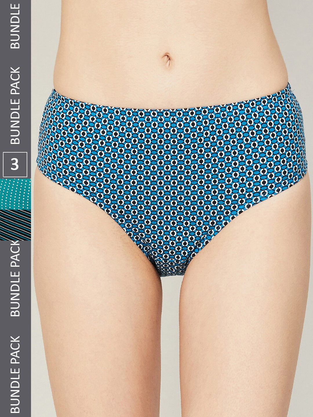 

Ginger by Lifestyle Women Pack Of 3 Printed Cotton Hipster Briefs, Teal