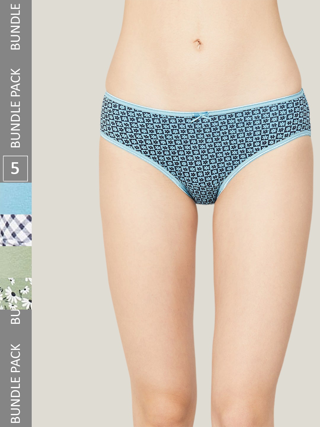 

Ginger by Lifestyle Women Pack Of 5 Printed Cotton Low-Rise Bikini Briefs, Blue