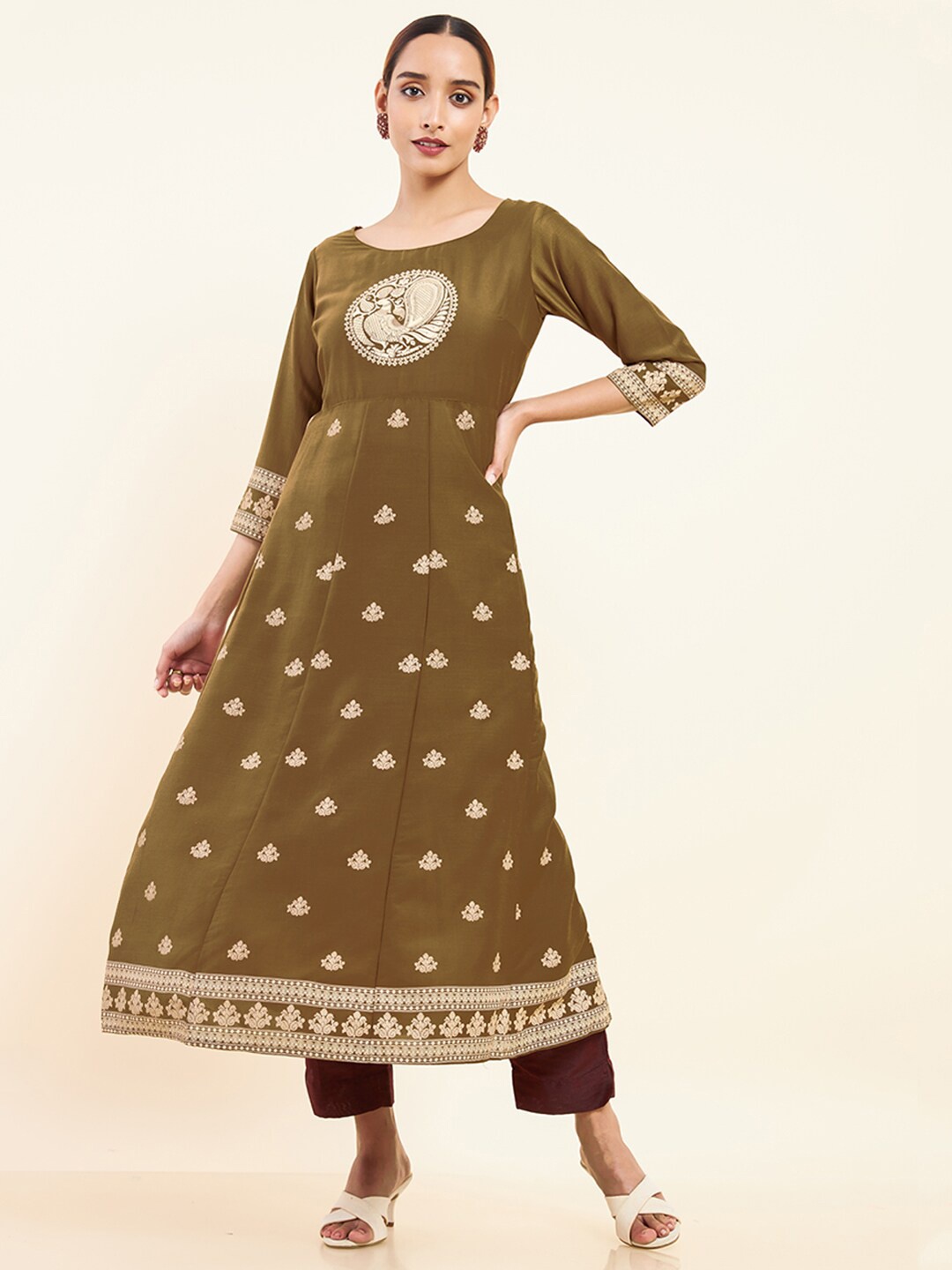 

Maybell Ethnic Motifs Printed Cotton Kurta, Brown